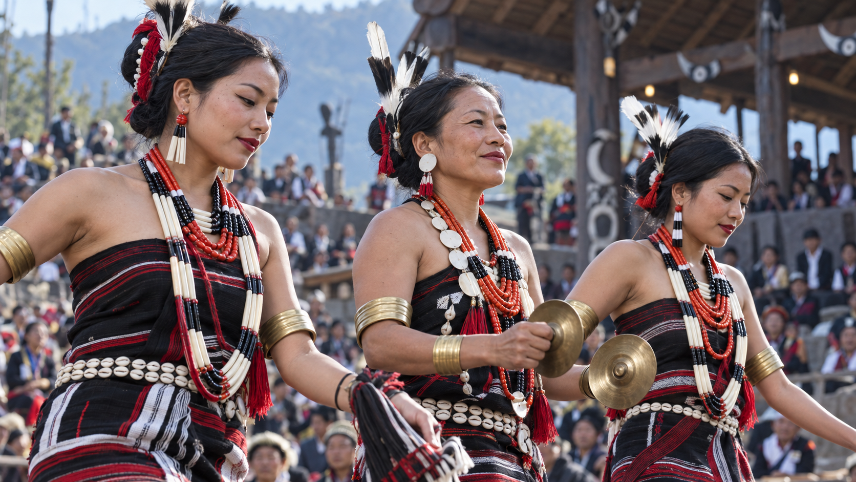 Naga-Kulturgruppen tanzen in der Freiluftarena von Kisama
